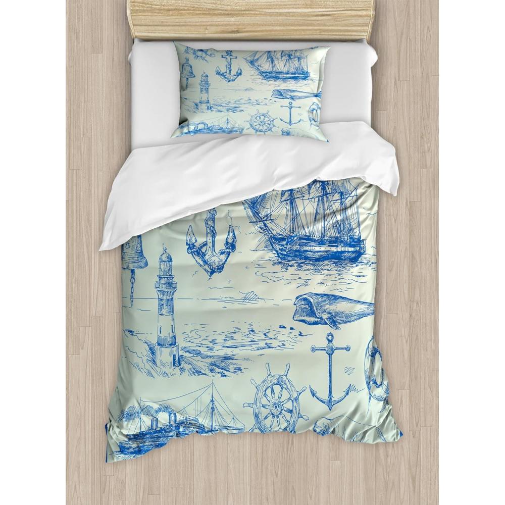 imageAmbesonne Christmas Duvet Cover Set Watercolor Christmas Theme Fir Trees Abstract Silhouettes Illustration Decorative 3 Piece Bedding Set with 2 Pillow Shams Queen Size Green SeafoamEggshell Blue