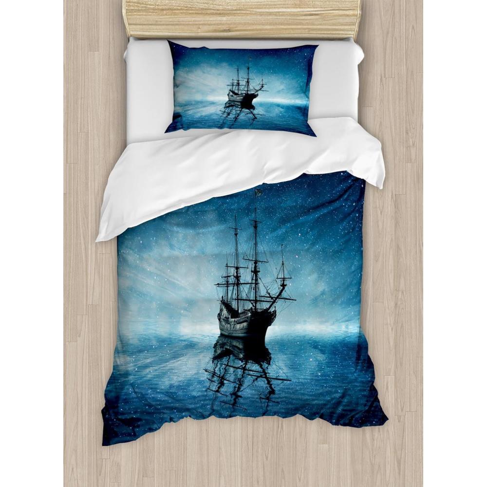 imageAmbesonne Christmas Duvet Cover Set Watercolor Christmas Theme Fir Trees Abstract Silhouettes Illustration Decorative 3 Piece Bedding Set with 2 Pillow Shams Queen Size Green SeafoamPale Blue Dark Blue