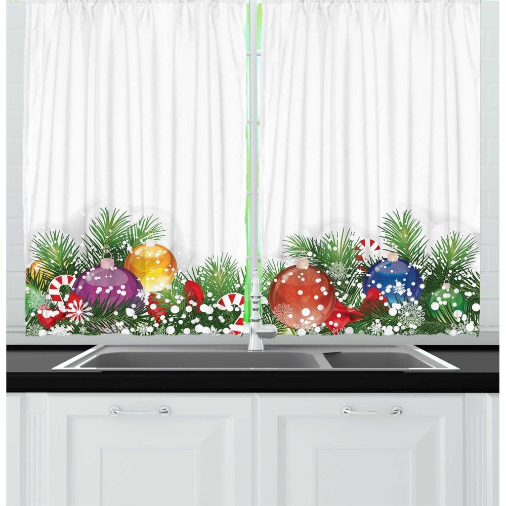 imageAmbesonne Christmas Kitchen Curtains Holiday Season Office Design Tree Celebration Snowflakes Celebration Window Drapes 2 Panel Set for Kitchen Cafe Decor 55quot x 24quot White Green Red