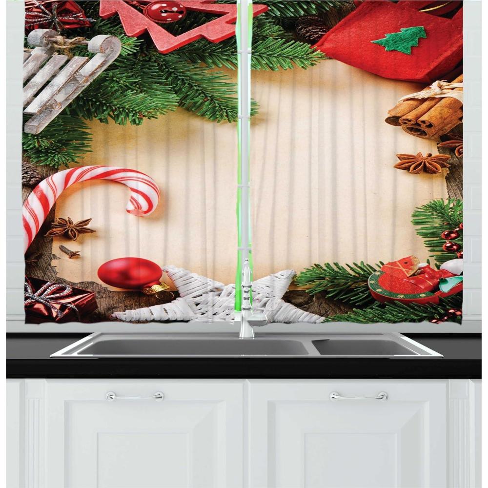 imageAmbesonne Christmas Kitchen Curtains Taste of Xmas Season Frame Gingerbread Cookies and Biscuits Window Drapes 2 Panel Set for Kitchen Cafe Decor 55quot x 39quot Brown GreenBeige Ruby