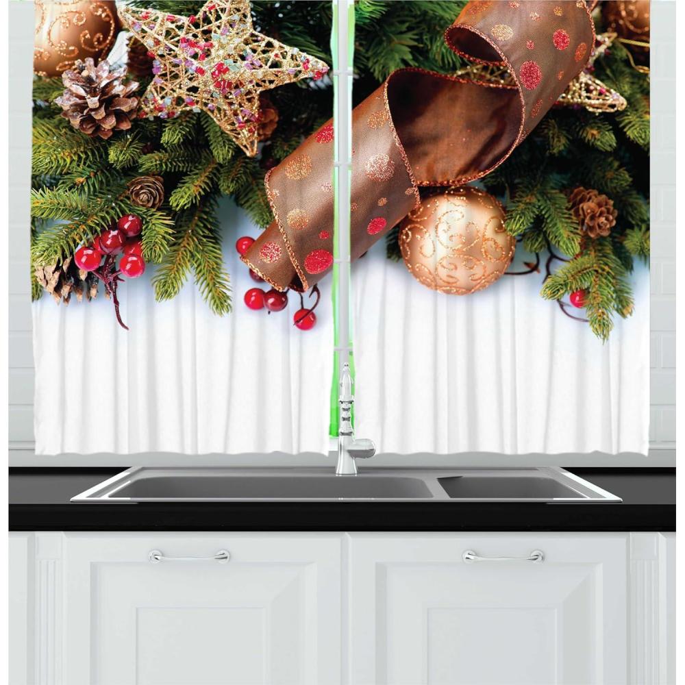 imageAmbesonne Christmas Kitchen Curtains Taste of Xmas Season Frame Gingerbread Cookies and Biscuits Window Drapes 2 Panel Set for Kitchen Cafe Decor 55quot x 39quot Brown GreenRose Green