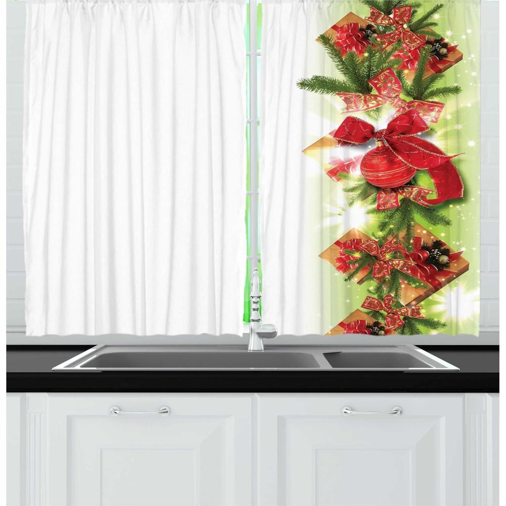 imageAmbesonne Christmas Kitchen Curtains Taste of Xmas Season Frame Gingerbread Cookies and Biscuits Window Drapes 2 Panel Set for Kitchen Cafe Decor 55quot x 39quot Brown GreenFern Green Red Apple Green