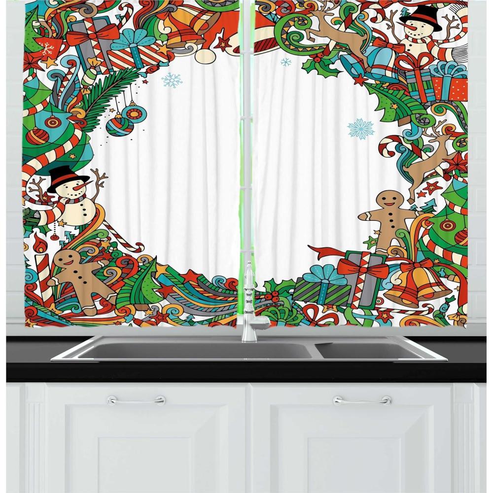 imageAmbesonne Christmas Kitchen Curtains Taste of Xmas Season Frame Gingerbread Cookies and Biscuits Window Drapes 2 Panel Set for Kitchen Cafe Decor 55quot x 39quot Brown GreenAqua Vermilion
