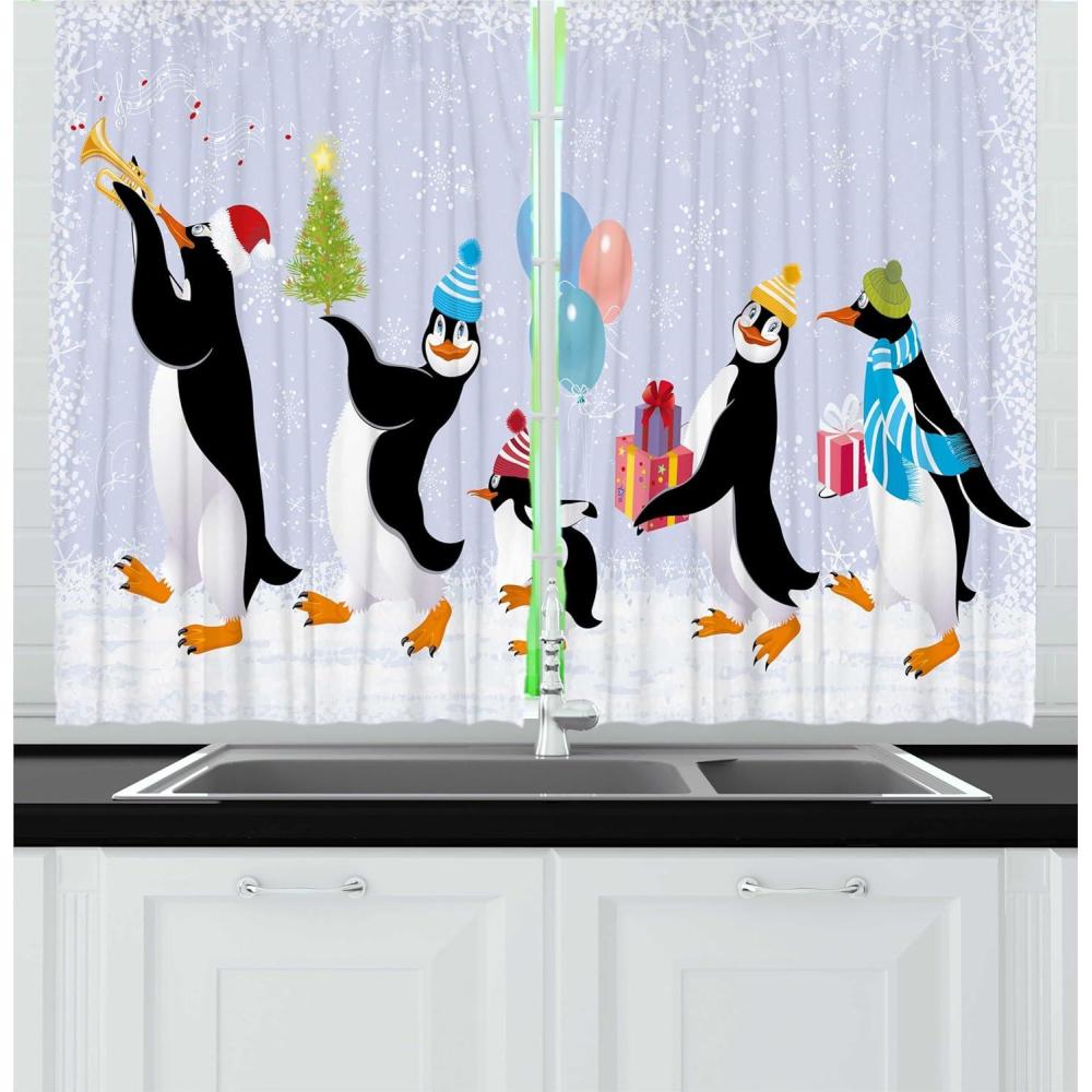 imageAmbesonne Christmas Kitchen Curtains Winter Night Country Landscape with Little House Among Pine Trees and Snow Window Drapes 2 Panel Set for Kitchen Cafe Decor 55quot x 39quot Navy Blue YellowBlack Turquoise