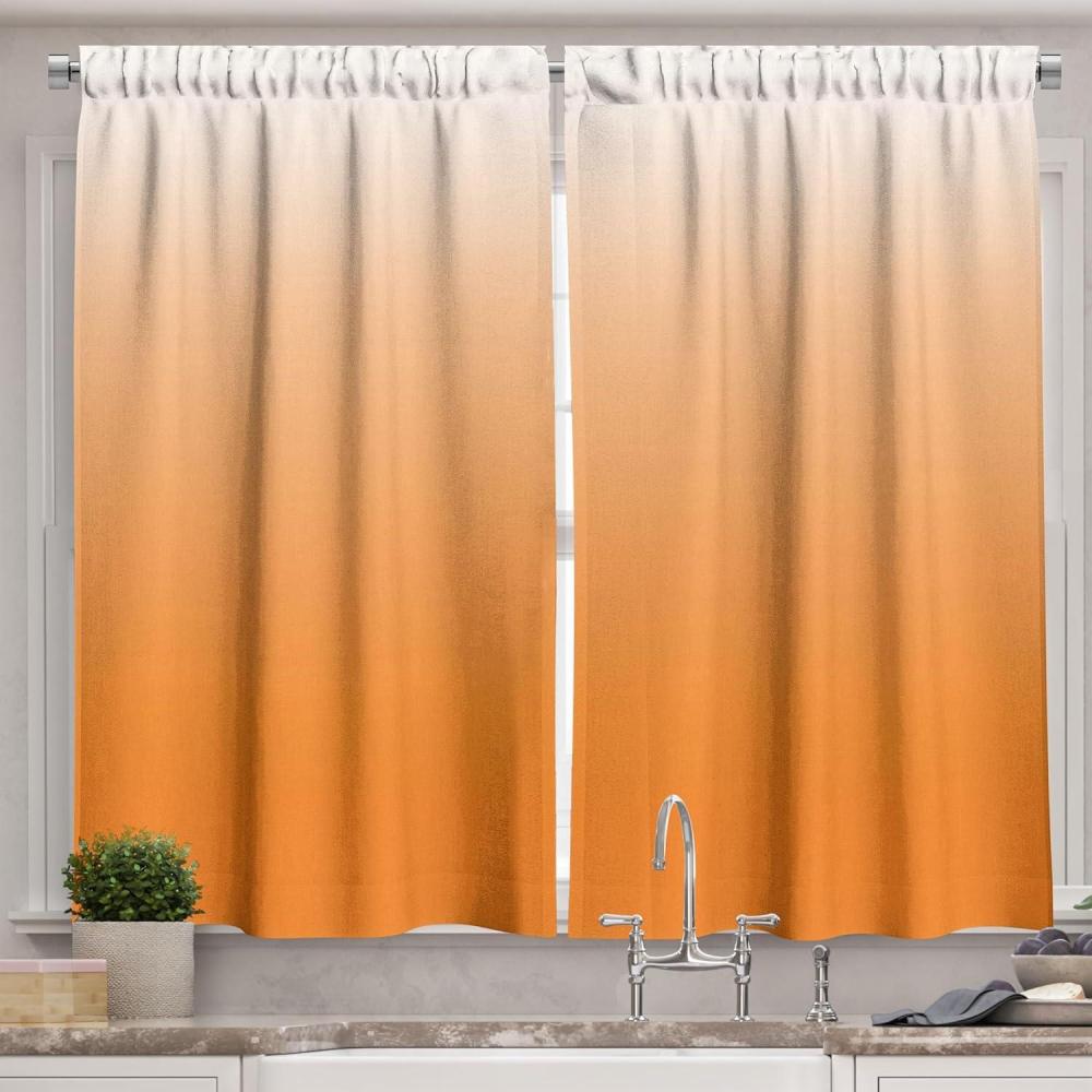 imageAmbesonne Christmas Kitchen Curtains Winter Night Country Landscape with Little House Among Pine Trees and Snow Window Drapes 2 Panel Set for Kitchen Cafe Decor 55quot x 39quot Navy Blue YellowOrange White