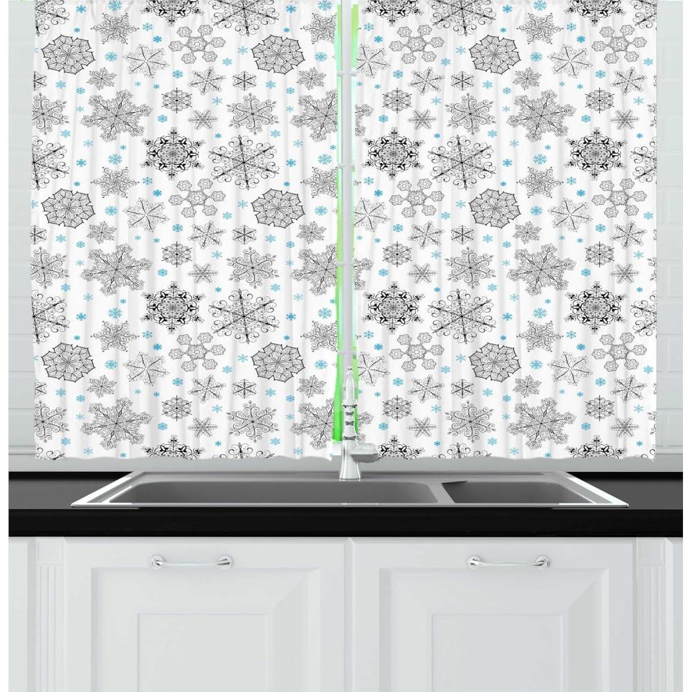 imageAmbesonne Christmas Kitchen Curtains Winter Night Country Landscape with Little House Among Pine Trees and Snow Window Drapes 2 Panel Set for Kitchen Cafe Decor 55quot x 39quot Navy Blue YellowBlue Black White