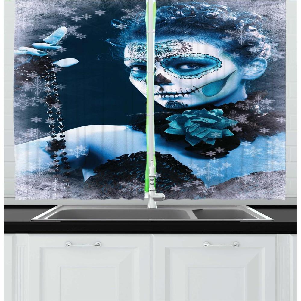 imageAmbesonne Christmas Long Kitchen Curtains Traditional Design Holly Berry Branches Snow and Bokeh Effect Print Two Panels Drapes with Rod Pocket Room Decor 55quot x 45quot White RedPale Grey and Pale Blue