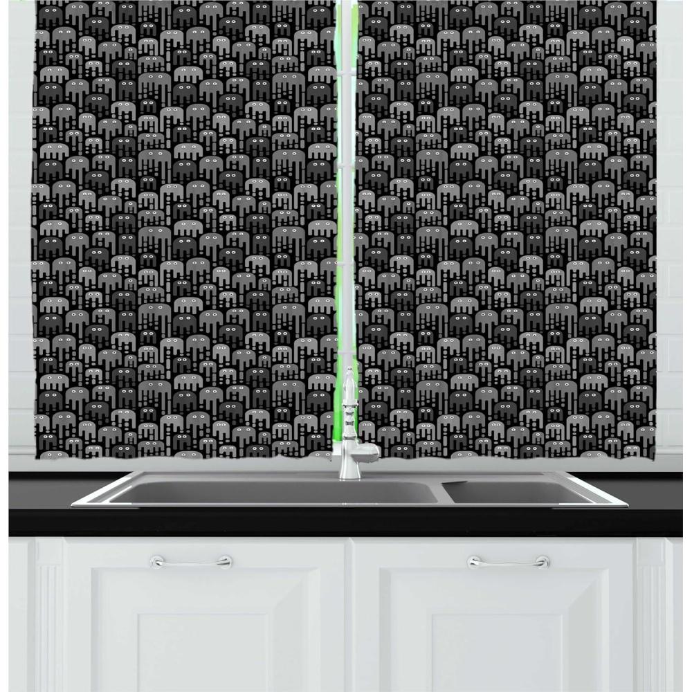 imageAmbesonne Christmas Long Kitchen Curtains Traditional Design Holly Berry Branches Snow and Bokeh Effect Print Two Panels Drapes with Rod Pocket Room Decor 55quot x 45quot White RedGrey and Charcoal Grey