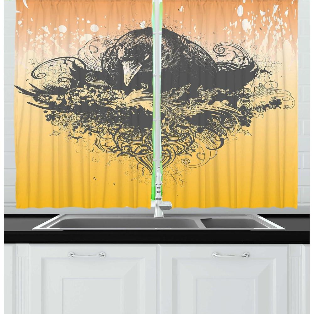 imageAmbesonne Christmas Long Kitchen Curtains Traditional Design Holly Berry Branches Snow and Bokeh Effect Print Two Panels Drapes with Rod Pocket Room Decor 55quot x 45quot White RedBlack and Mustard