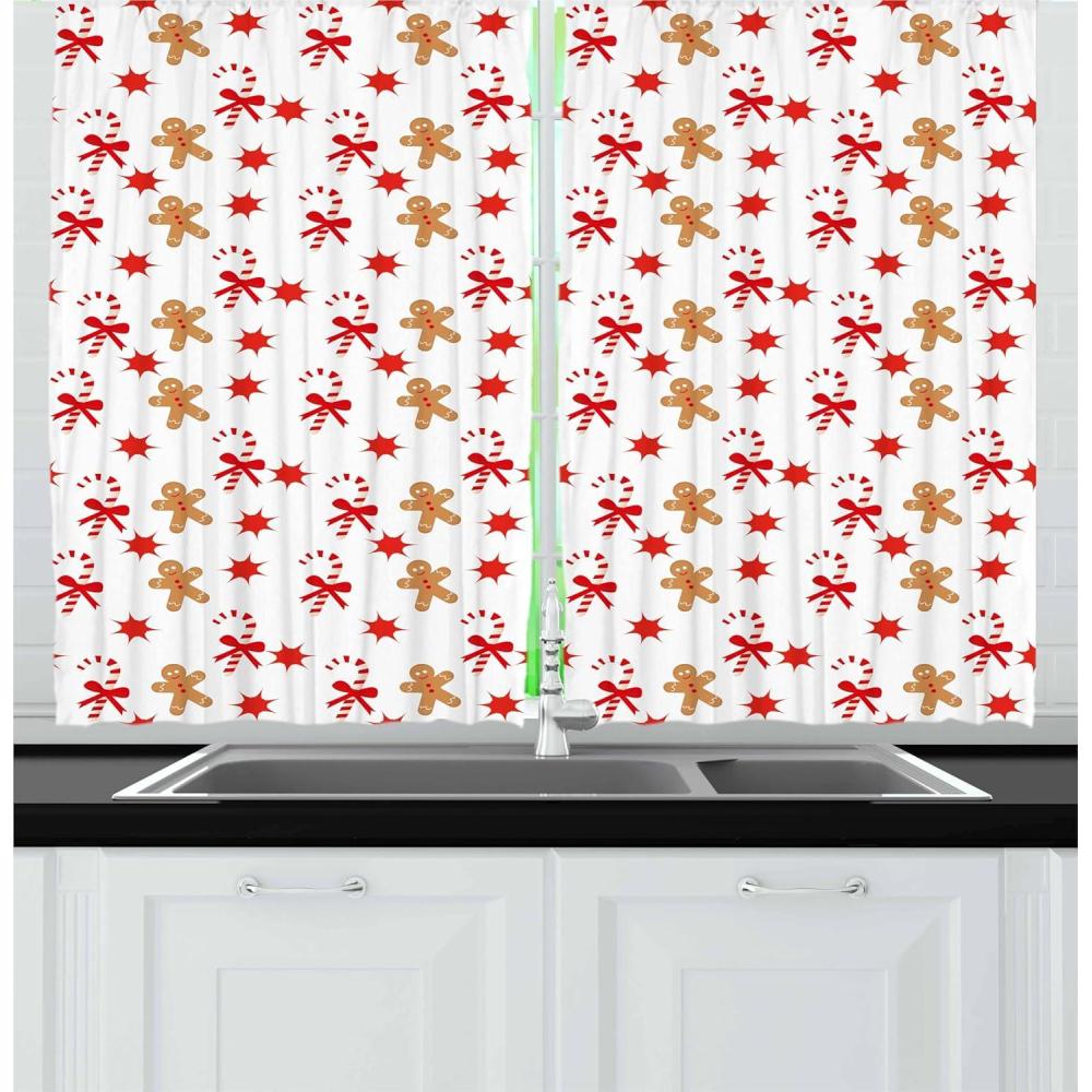 imageAmbesonne Christmas Long Kitchen Curtains Traditional Design Holly Berry Branches Snow and Bokeh Effect Print Two Panels Drapes with Rod Pocket Room Decor 55quot x 45quot White RedOrange Brown