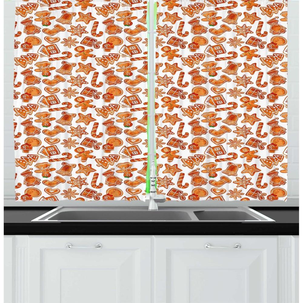 imageAmbesonne Christmas Long Kitchen Curtains Traditional Design Holly Berry Branches Snow and Bokeh Effect Print Two Panels Drapes with Rod Pocket Room Decor 55quot x 45quot White RedPale Brown and White