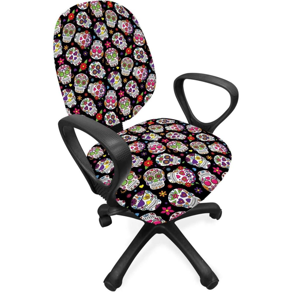 imageAmbesonne Christmas Office Chair Cover Colorful Christmas Balls Different Retro Pattern Holiday Celebration Stretchable Decorative Universal Size High Back Printed Slipcover Blue Grey Purple YellowMagenta Black Lime Green