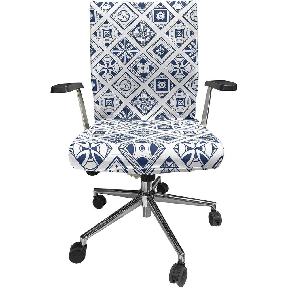 imageAmbesonne Christmas Office Chair Cover Colorful Christmas Balls Different Retro Pattern Holiday Celebration Stretchable Decorative Universal Size High Back Printed Slipcover Blue Grey Purple YellowWhite Blue