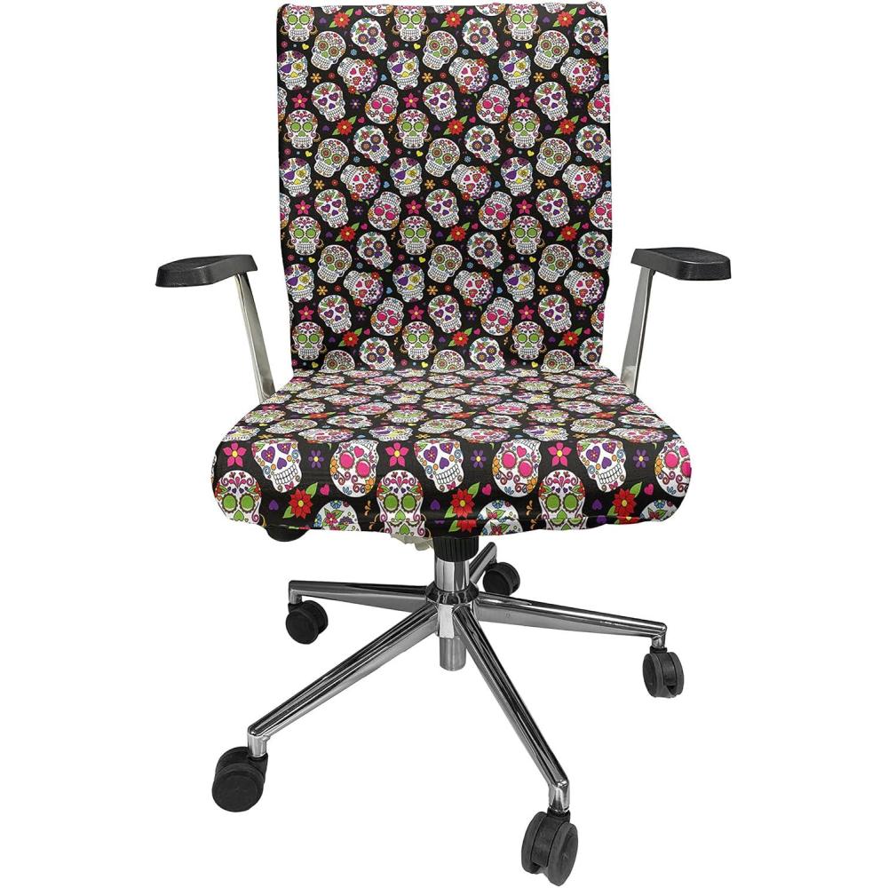imageAmbesonne Christmas Office Chair Cover Colorful Christmas Balls Different Retro Pattern Holiday Celebration Stretchable Decorative Universal Size High Back Printed Slipcover Blue Grey Purple YellowBlack Green
