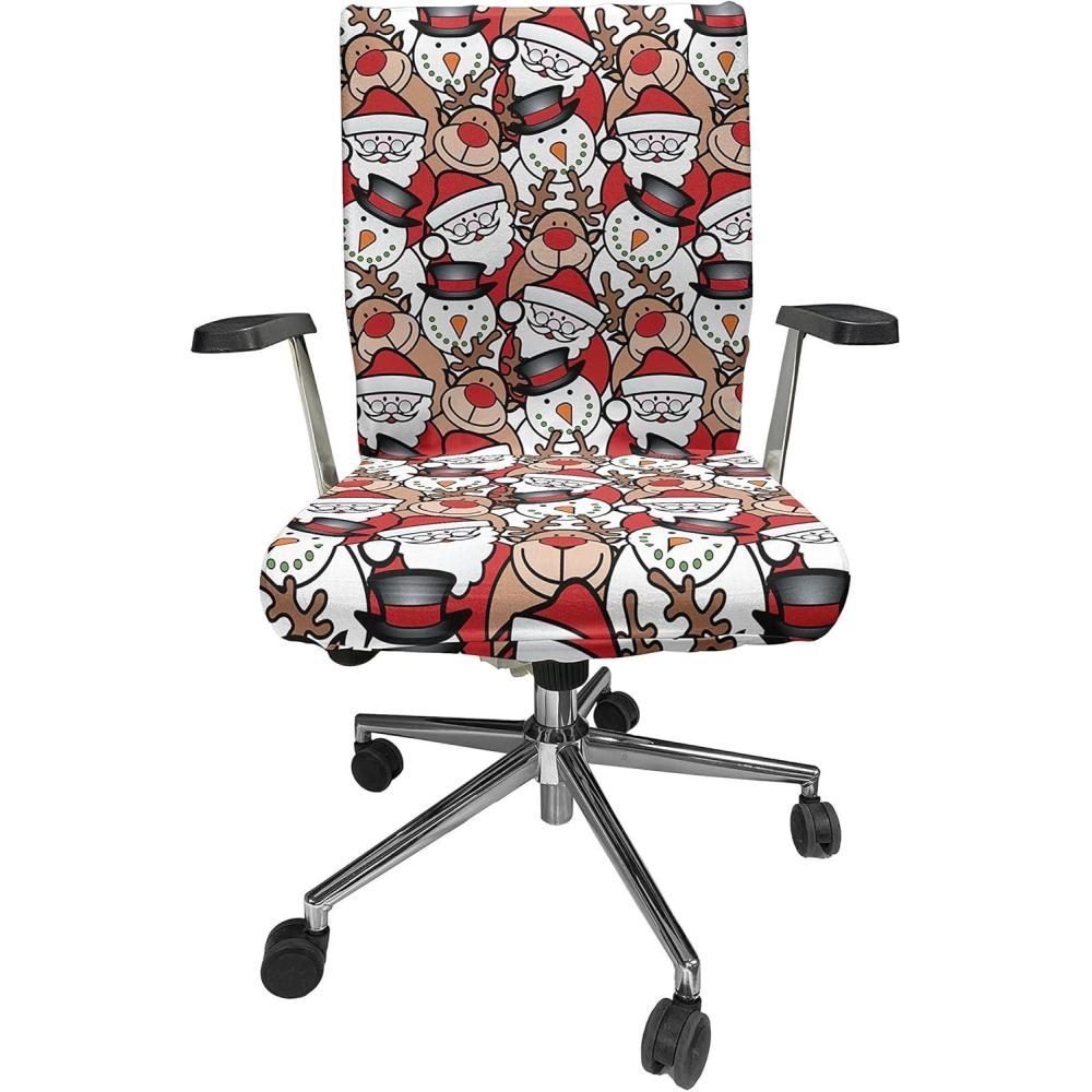 imageAmbesonne Christmas Office Chair Cover Colorful Christmas Balls Different Retro Pattern Holiday Celebration Stretchable Decorative Universal Size High Back Printed Slipcover Blue Grey Purple YellowPale Brown White and Red