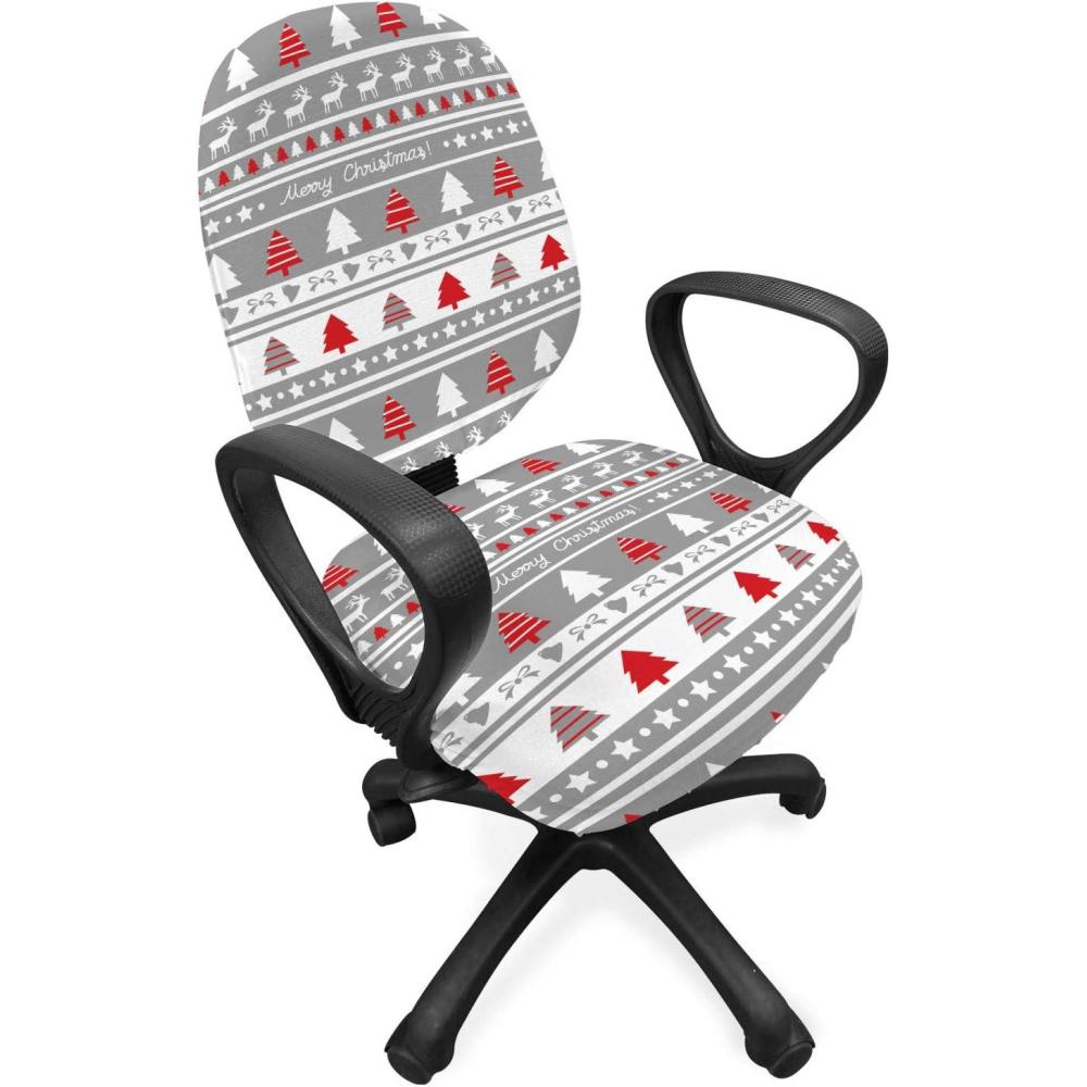 imageAmbesonne Christmas Office Chair Cover Colorful Christmas Balls Different Retro Pattern Holiday Celebration Stretchable Decorative Universal Size High Back Printed Slipcover Blue Grey Purple YellowGrey White and Red