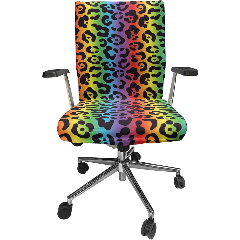 imageAmbesonne Christmas Office Chair Slipcover Vivid of Joyous Holiday Celebration Jumping Dancing Cheery Cartoon for Yule Protective Stretch Decorative Fabric Cover Standard Size Green RedPurple Black