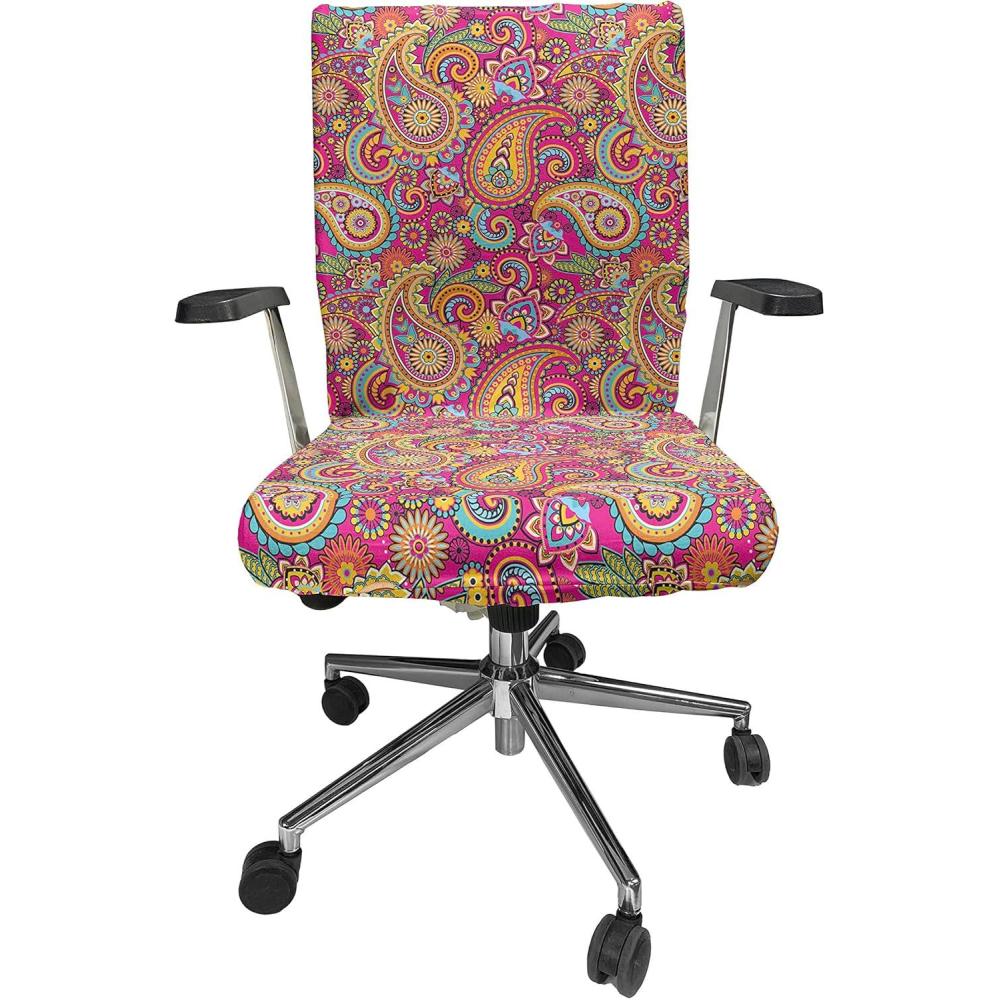 imageAmbesonne Christmas Office Chair Slipcover Vivid of Joyous Holiday Celebration Jumping Dancing Cheery Cartoon for Yule Protective Stretch Decorative Fabric Cover Standard Size Green RedPale Magenta