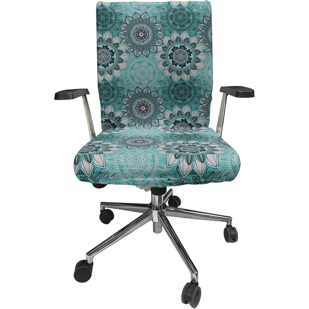 imageAmbesonne Christmas Office Chair Slipcover Vivid of Joyous Holiday Celebration Jumping Dancing Cheery Cartoon for Yule Protective Stretch Decorative Fabric Cover Standard Size Green RedTurquoise Black