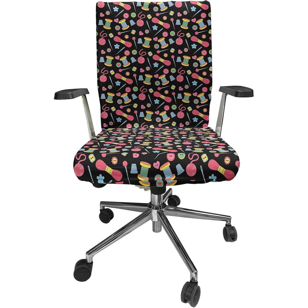 imageAmbesonne Christmas Office Chair Slipcover Vivid of Joyous Holiday Celebration Jumping Dancing Cheery Cartoon for Yule Protective Stretch Decorative Fabric Cover Standard Size Green RedMulticolor Pink