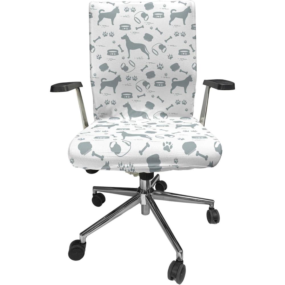 imageAmbesonne Christmas Office Chair Slipcover Vivid of Joyous Holiday Celebration Jumping Dancing Cheery Cartoon for Yule Protective Stretch Decorative Fabric Cover Standard Size Green RedWhite Blue