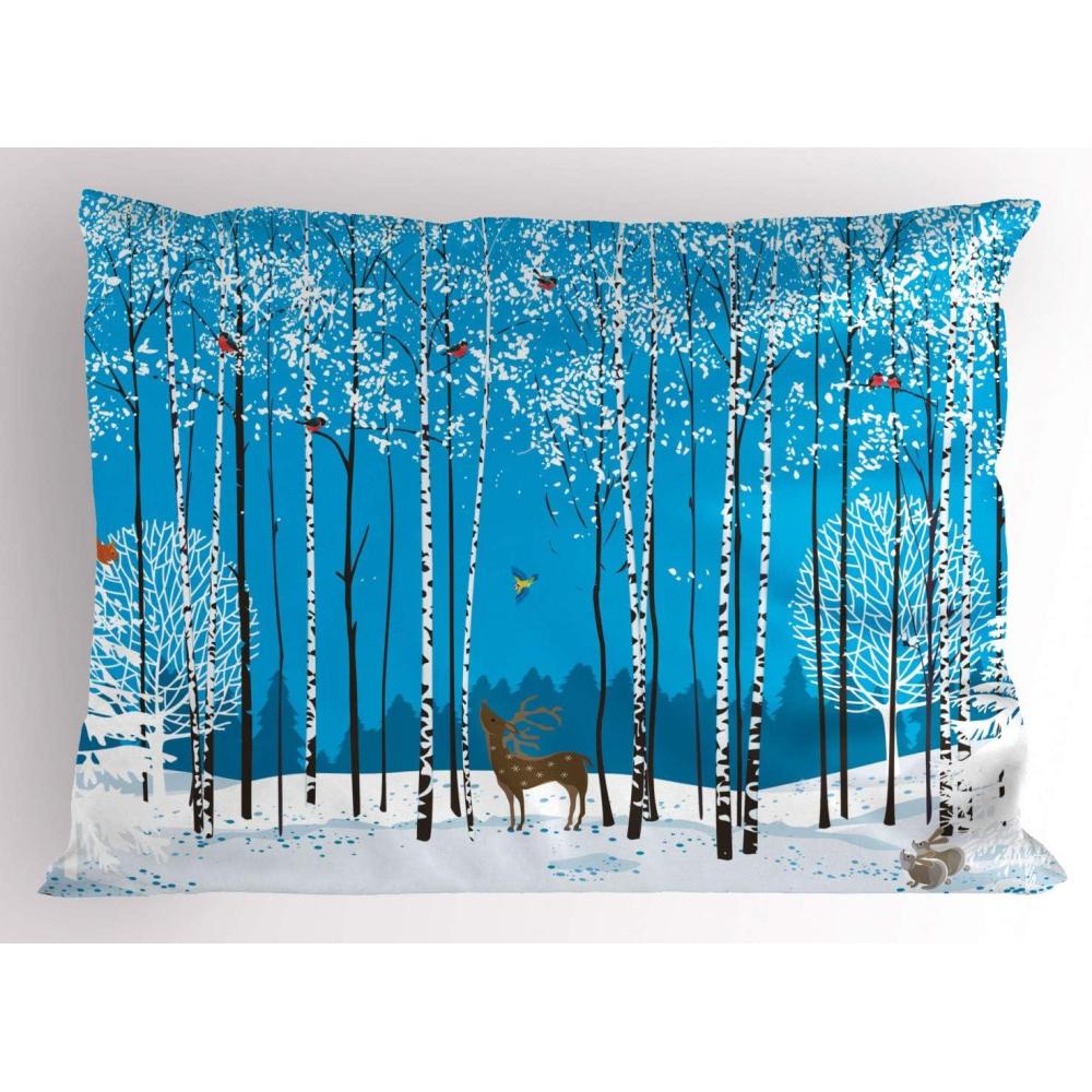 imageAmbesonne Christmas Pillow Sham Set of 2 Holiday Season Office Design Tree Celebration Snowflakes Celebration Quality Microfiber Bedding Item for All Seasons 30quot x 20quot White Green RedDeep Sky Blue