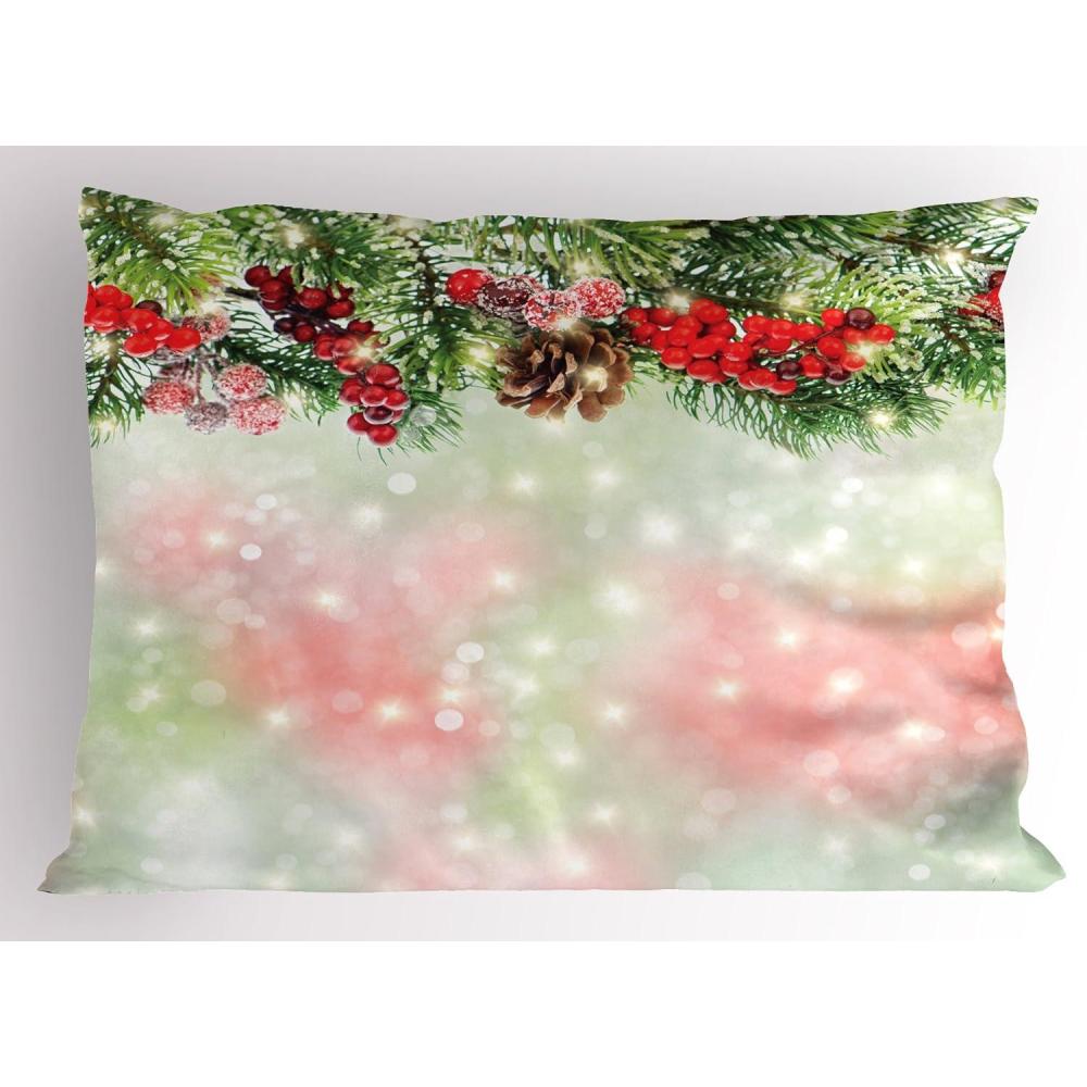 imageAmbesonne Christmas Pillow Sham Set of 2 Holiday Season Office Design Tree Celebration Snowflakes Celebration Quality Microfiber Bedding Item for All Seasons 30quot x 20quot White Green RedRed Green Brown