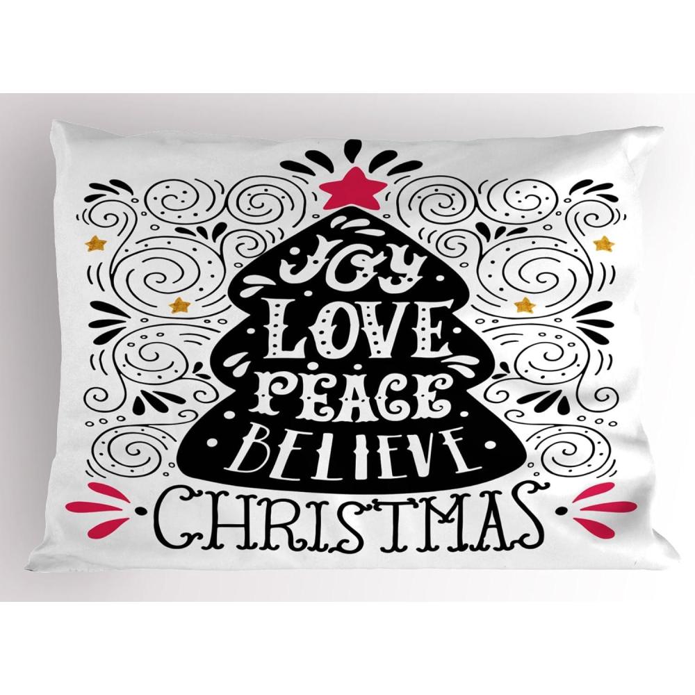 imageAmbesonne Christmas Pillow Sham Set of 2 Holiday Season Office Design Tree Celebration Snowflakes Celebration Quality Microfiber Bedding Item for All Seasons 30quot x 20quot White Green RedDark Coral Black White