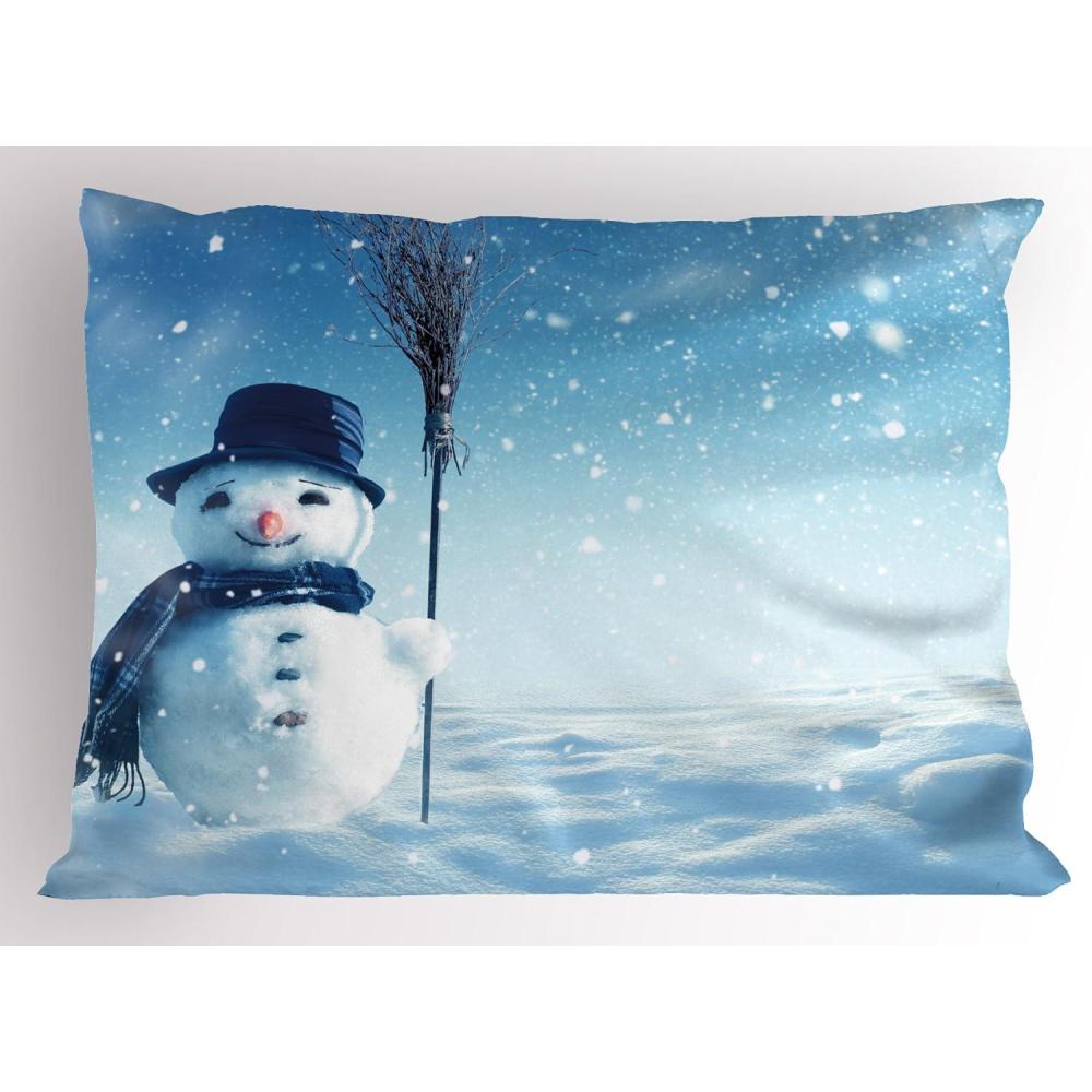 imageAmbesonne Christmas Pillow Sham Set of 2 Holiday Season Office Design Tree Celebration Snowflakes Celebration Quality Microfiber Bedding Item for All Seasons 30quot x 20quot White Green RedPale Blue Dark Blue