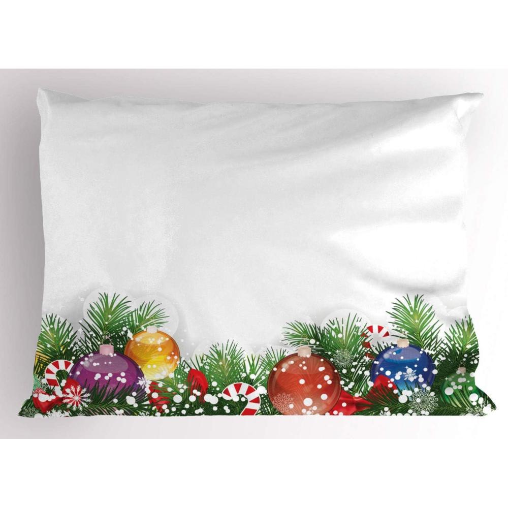 imageAmbesonne Christmas Pillow Sham Set of 2 Holiday Season Office Design Tree Celebration Snowflakes Celebration Quality Microfiber Bedding Item for All Seasons 30quot x 20quot White Green RedWhite Green Red