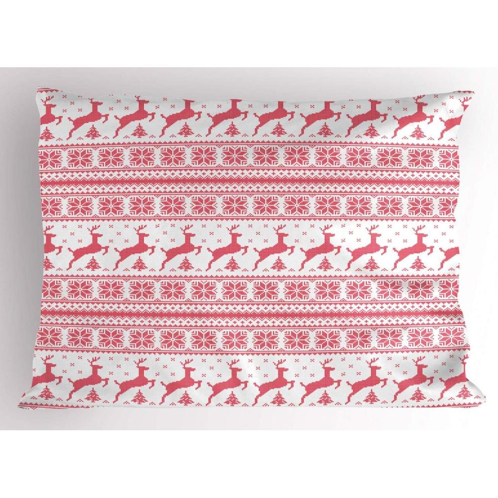 imageAmbesonne Christmas Pillow Sham Set of 2 Holiday Season Office Design Tree Celebration Snowflakes Celebration Quality Microfiber Bedding Item for All Seasons 30quot x 20quot White Green RedWhite Coral