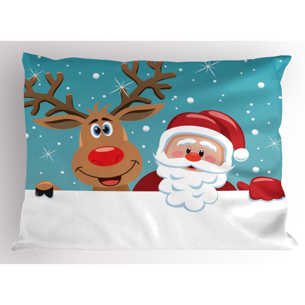 imageAmbesonne Christmas Pillow Sham Set of 2 Holiday Season Office Design Tree Celebration Snowflakes Celebration Quality Microfiber Bedding Item for All Seasons 30quot x 20quot White Green RedCaramel Sea Blue