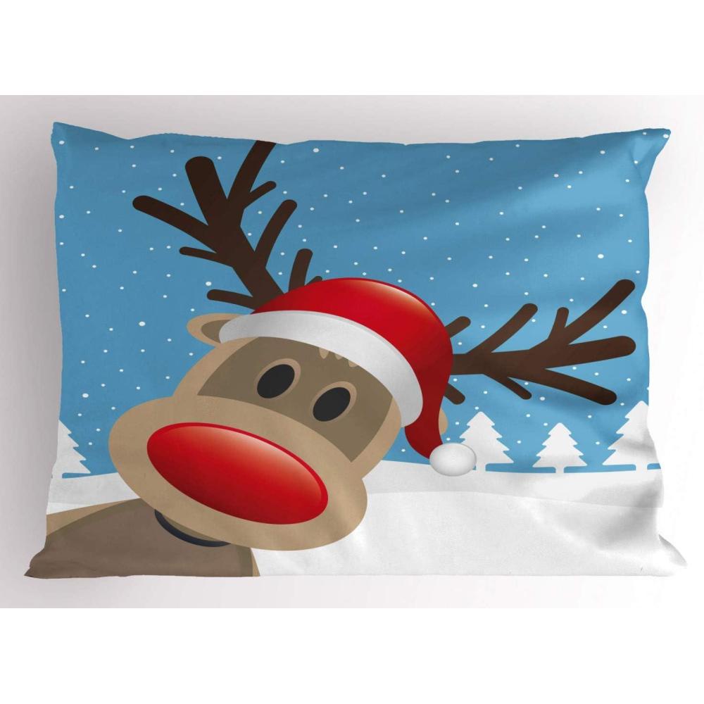 imageAmbesonne Christmas Pillow Sham Set of 2 Holiday Season Office Design Tree Celebration Snowflakes Celebration Quality Microfiber Bedding Item for All Seasons 30quot x 20quot White Green RedPale Blue Red Pale Brown