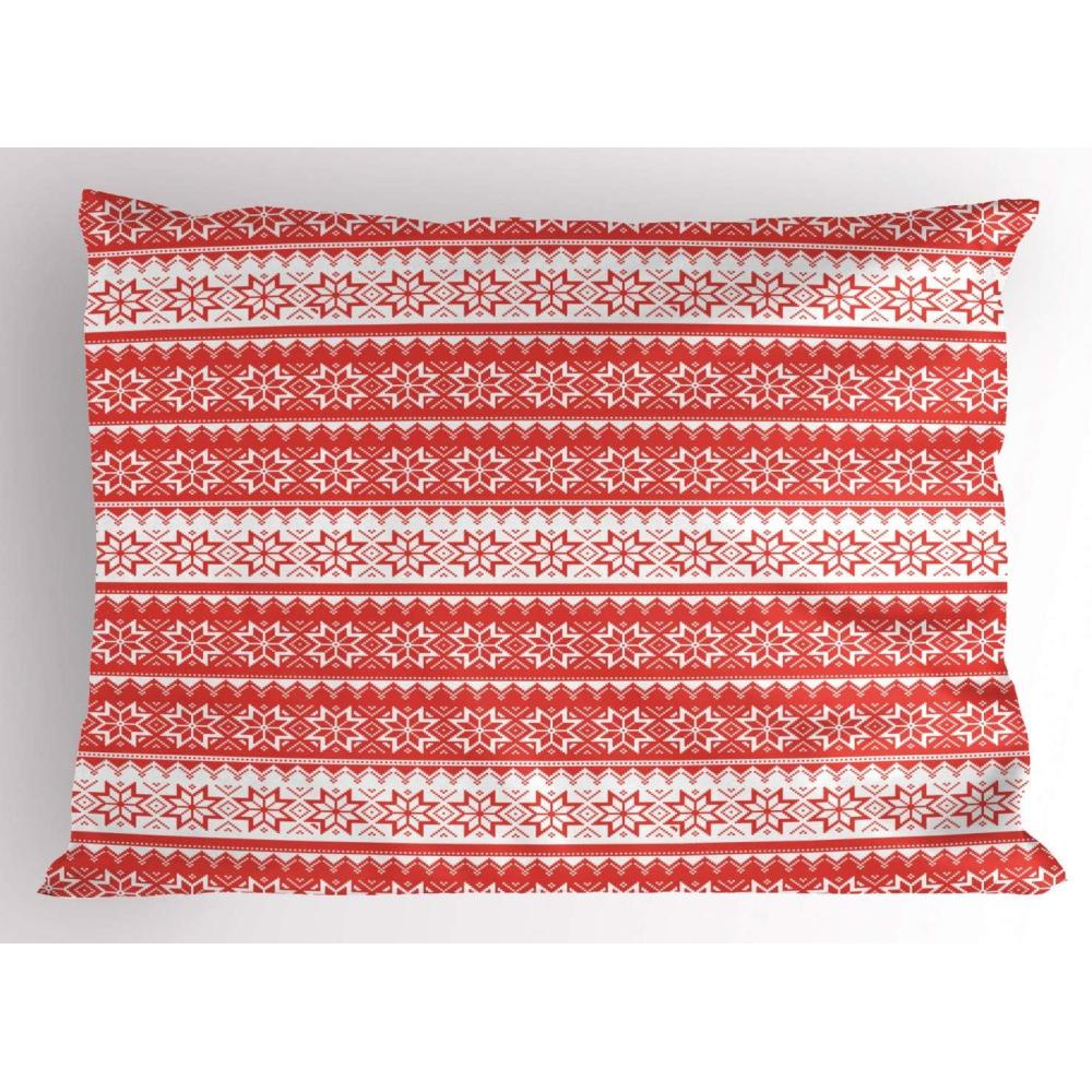 imageAmbesonne Christmas Pillow Sham Set of 2 Holiday Season Office Design Tree Celebration Snowflakes Celebration Quality Microfiber Bedding Item for All Seasons 30quot x 20quot White Green RedWhite Vermilion