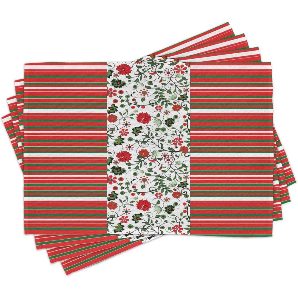 imageAmbesonne Christmas Place Mats Set of 8 Christmas at Countryside Theme Rustic Home Wooden Planks Borders Natural Design Washable Fabric Placemats for Dining Table Placemat 8 pcs Umber GreenGreen Vermilion