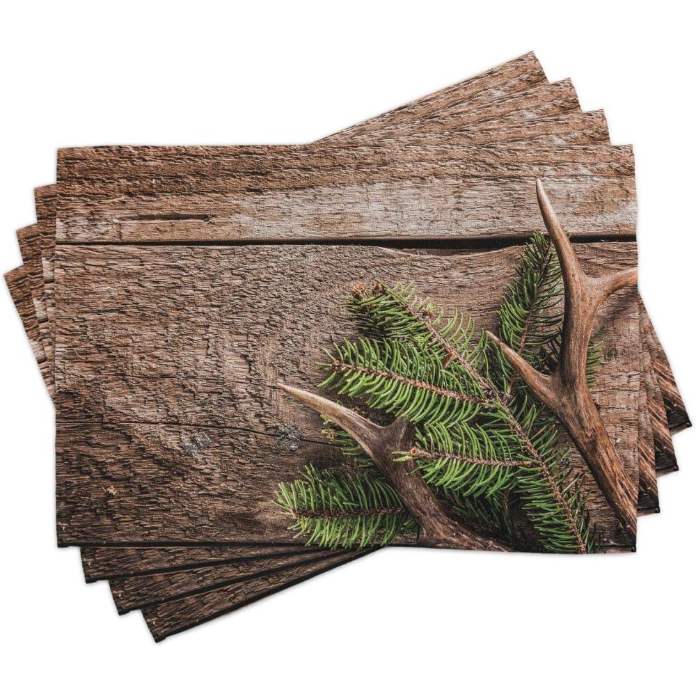 imageAmbesonne Christmas Place Mats Set of 8 Christmas at Countryside Theme Rustic Home Wooden Planks Borders Natural Design Washable Fabric Placemats for Dining Table Placemat 8 pcs Umber GreenUmber and Green
