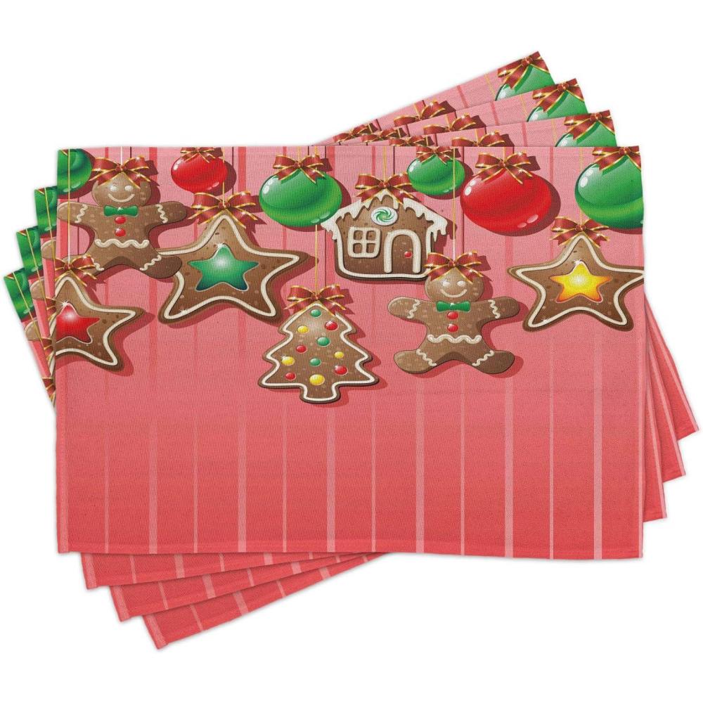 imageAmbesonne Christmas Place Mats Set of 8 Christmas at Countryside Theme Rustic Home Wooden Planks Borders Natural Design Washable Fabric Placemats for Dining Table Placemat 8 pcs Umber GreenPale Ruby