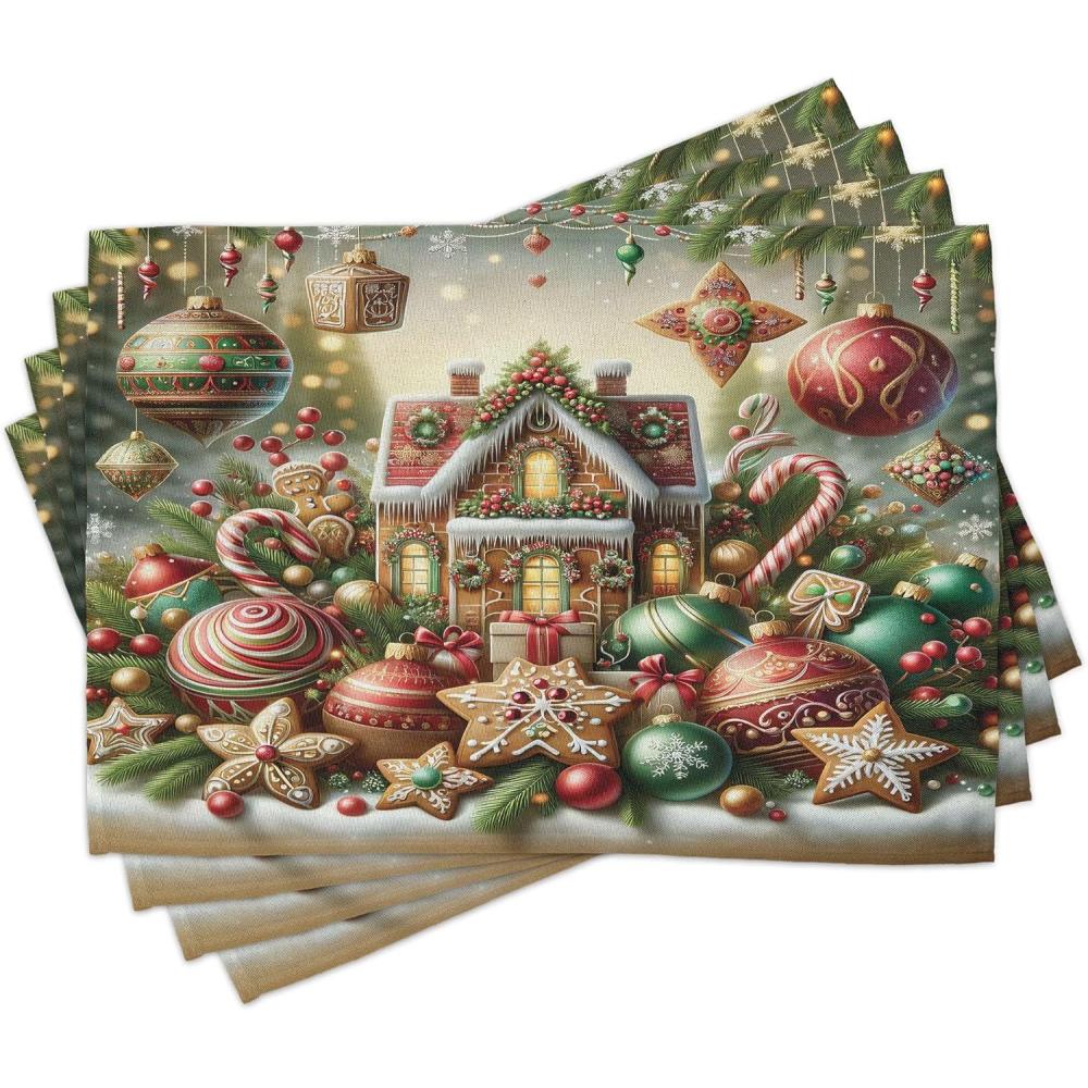 imageAmbesonne Christmas Place Mats Set of 8 Christmas at Countryside Theme Rustic Home Wooden Planks Borders Natural Design Washable Fabric Placemats for Dining Table Placemat 8 pcs Umber GreenGreen Brown and Dark Pink