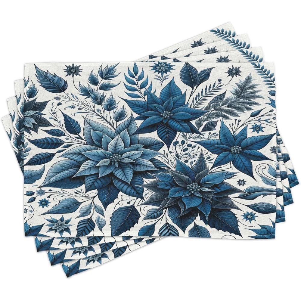 imageAmbesonne Christmas Place Mats Set of 8 Xmas Baubles on Snow Snowflakes Ice Holiday Humanitarian Art Illustration Washable Fabric Placemats for Dining Table Placemat 8 pcs Red WhiteNight Blue and Dark Sky Blue