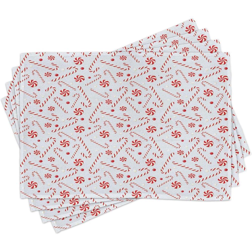 imageAmbesonne Christmas Place Mats Set of 8 Xmas Baubles on Snow Snowflakes Ice Holiday Humanitarian Art Illustration Washable Fabric Placemats for Dining Table Placemat 8 pcs Red WhiteCoconut White