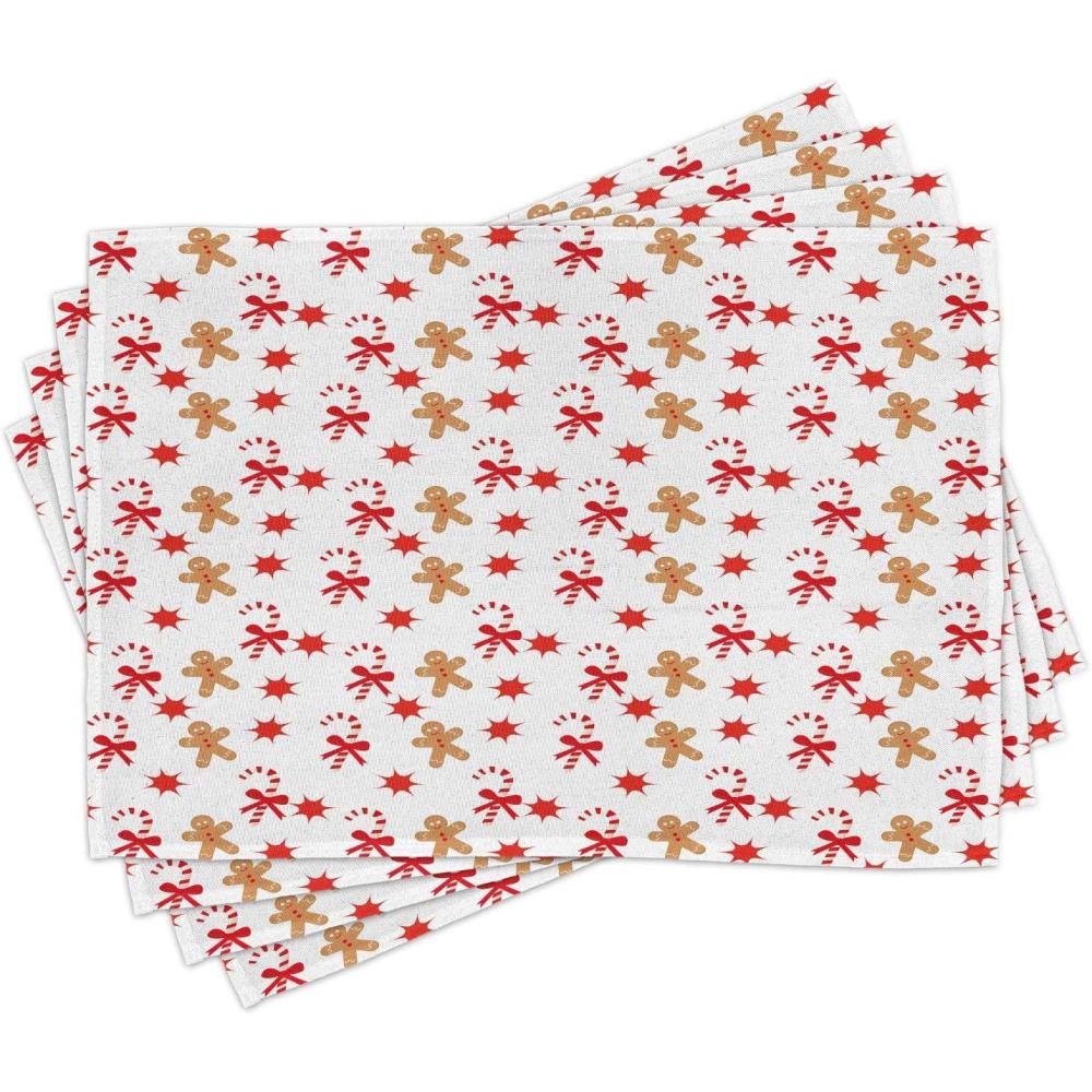 imageAmbesonne Christmas Place Mats Set of 8 Xmas Baubles on Snow Snowflakes Ice Holiday Humanitarian Art Illustration Washable Fabric Placemats for Dining Table Placemat 8 pcs Red WhiteSand Brown Orange