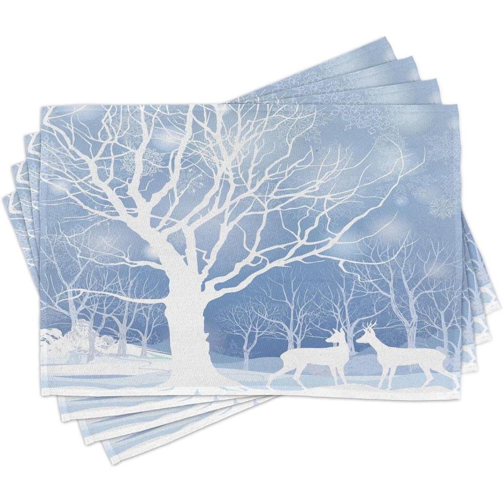 imageAmbesonne Christmas Place Mats Set of 8 Xmas Baubles on Snow Snowflakes Ice Holiday Humanitarian Art Illustration Washable Fabric Placemats for Dining Table Placemat 8 pcs Red WhiteBaby Blue