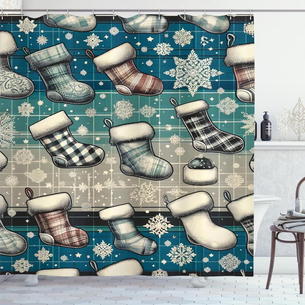 imageAmbesonne Christmas Shower Curtain Abstract Pattern Snowflake Motifs Curlicues on Baubles Season Cloth Fabric Bathroom Decor Set with Hooks 69quot W x 70quot L Blue Pale Blue WhiteBlue Dark Grey Off White