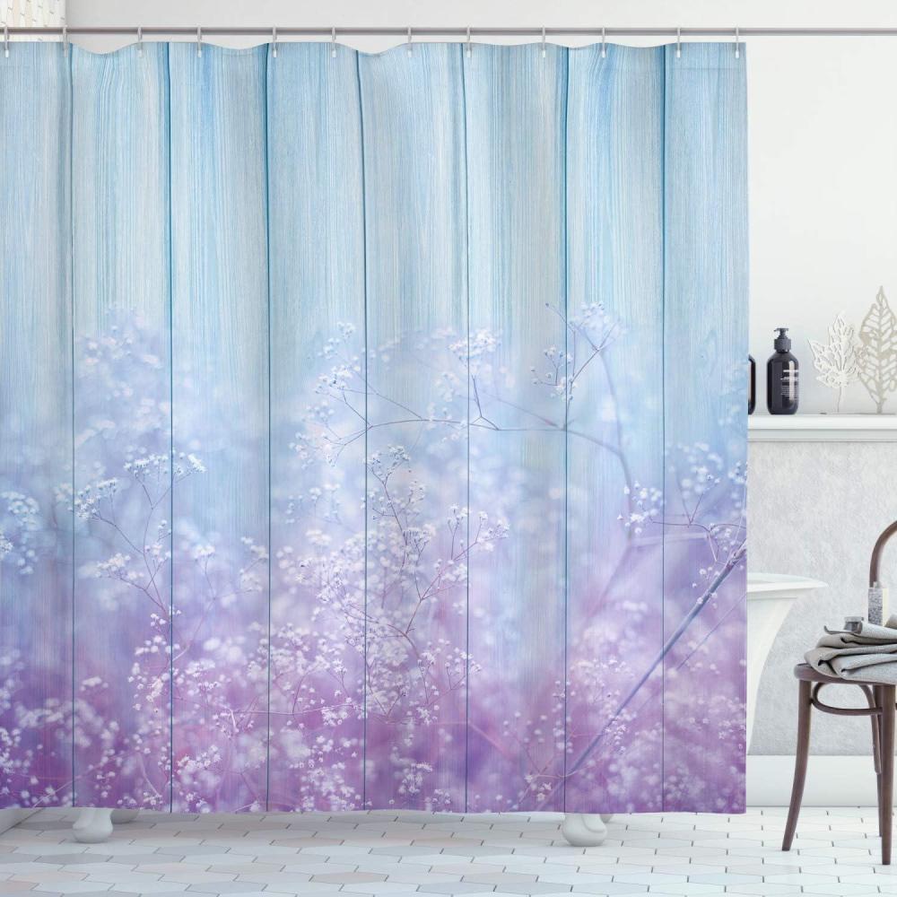 imageAmbesonne Christmas Shower Curtain Holiday Season Office Design Tree Celebration Snowflakes Celebration Cloth Fabric Bathroom Decor Set with Hooks 69quot W x 75quot L White Green RedBlue Lilac