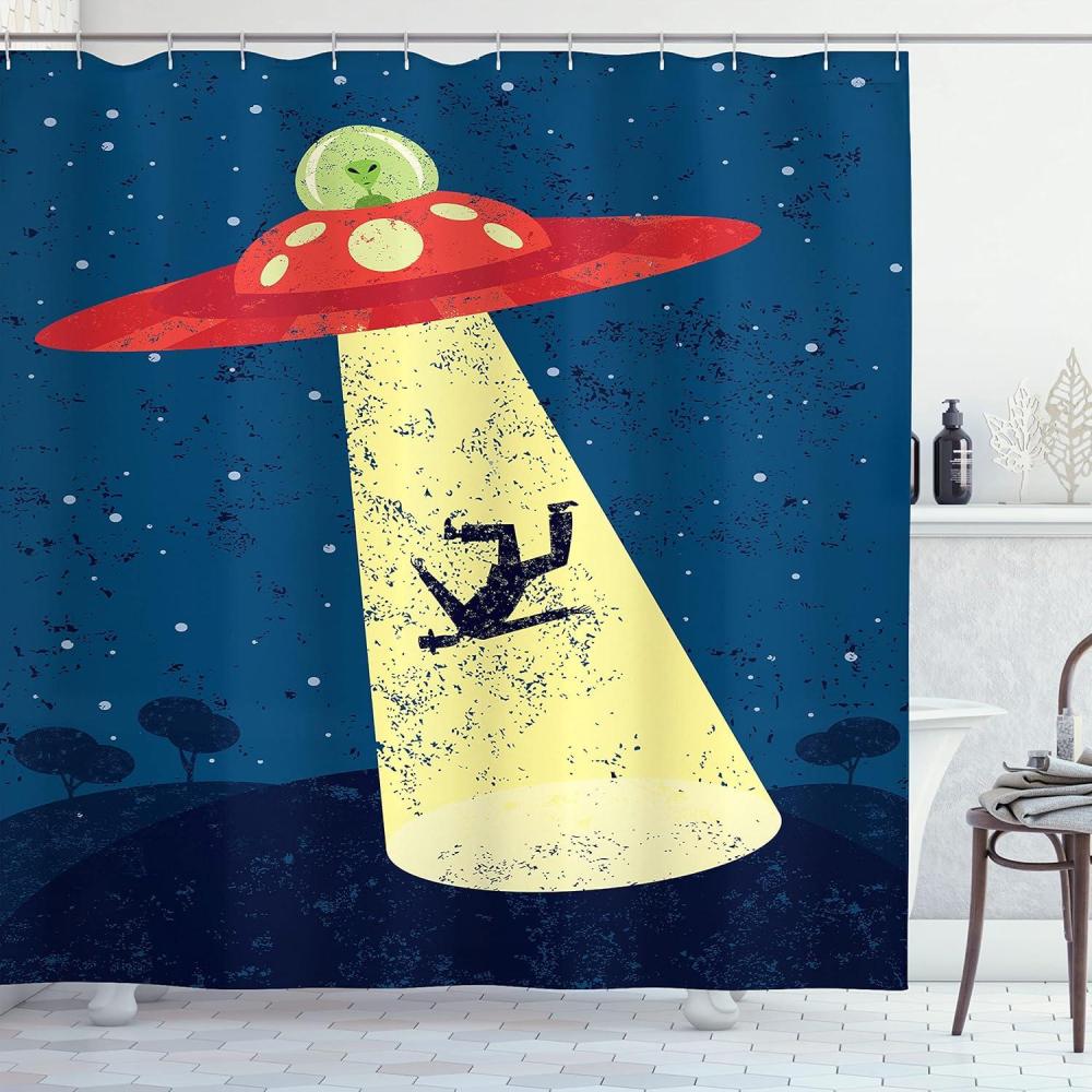 imageAmbesonne Christmas Shower Curtain Holiday Season Office Design Tree Celebration Snowflakes Celebration Cloth Fabric Bathroom Decor Set with Hooks 69quot W x 75quot L White Green RedBlue and Yellow