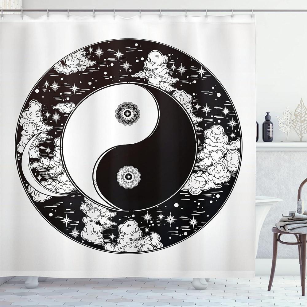 imageAmbesonne Christmas Shower Curtain Holiday Season Office Design Tree Celebration Snowflakes Celebration Cloth Fabric Bathroom Decor Set with Hooks 69quot W x 75quot L White Green RedBlack and White