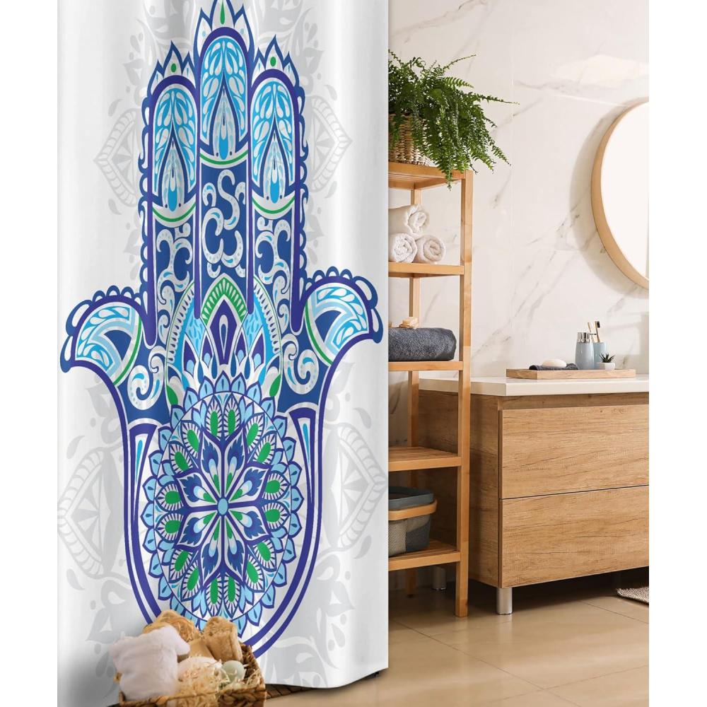 imageAmbesonne Christmas Shower Curtain Holiday Season Office Design Tree Celebration Snowflakes Celebration Cloth Fabric Bathroom Decor Set with Hooks 69quot W x 75quot L White Green RedBlue Turquoise White