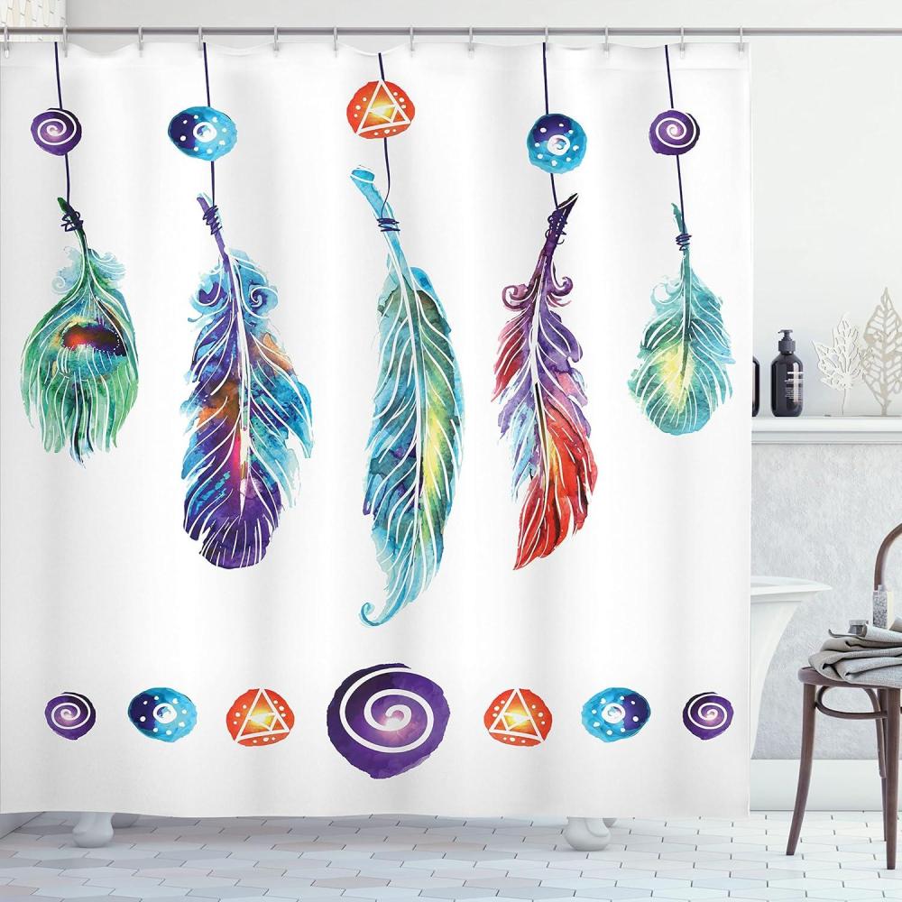 imageAmbesonne Christmas Shower Curtain Holiday Season Office Design Tree Celebration Snowflakes Celebration Cloth Fabric Bathroom Decor Set with Hooks 69quot W x 75quot L White Green RedWhite Purple