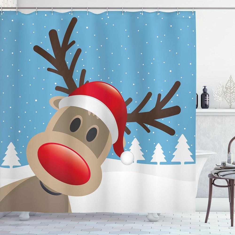 imageAmbesonne Christmas Shower Curtain Nautical Elements Sea Life Theme with Noel Tree Winter Season Cloth Fabric Bathroom Decor Set with Hooks 69quot W x 70quot L Beige CreamBrown Blue