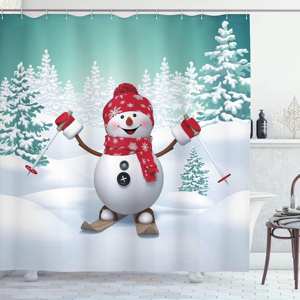 imageAmbesonne Christmas Shower Curtain Nautical Elements Sea Life Theme with Noel Tree Winter Season Cloth Fabric Bathroom Decor Set with Hooks 69quot W x 70quot L Beige CreamWhite Teal